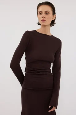 NICO BITTER CHOC MERINO KNIT TOP