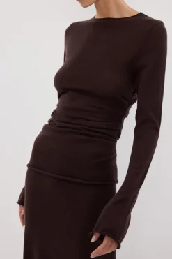 NICO BITTER CHOC MERINO KNIT TOP