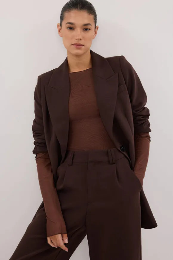 NYRA CHOC MESH LONG SLEEVE TOP