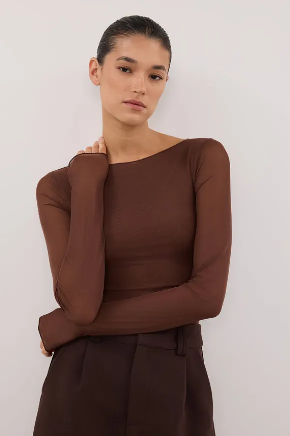 NYRA CHOC MESH LONG SLEEVE TOP