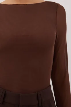 NYRA CHOC MESH LONG SLEEVE TOP