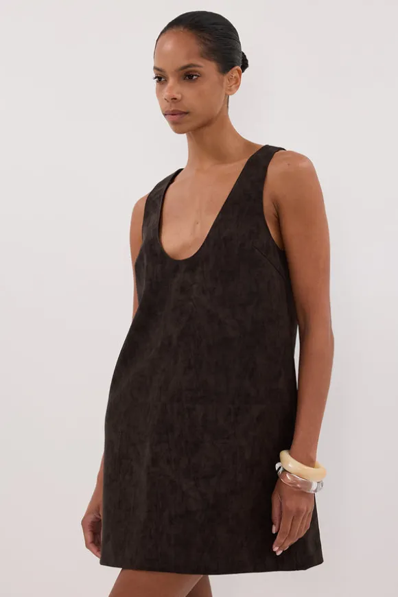 OAKLAND CHOC FAUX SUEDE MINI DRESS