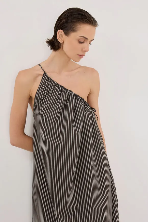 PALMA BITTER CHOC SILK BLEND MIDI DRESS