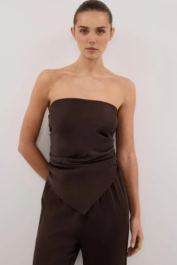 PERCY BITTER CHOC SILK SCARF TOP