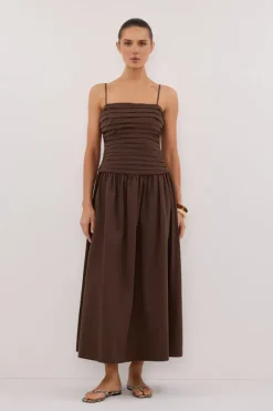QUINN BITTER CHOC COTTON MIDI DRESS