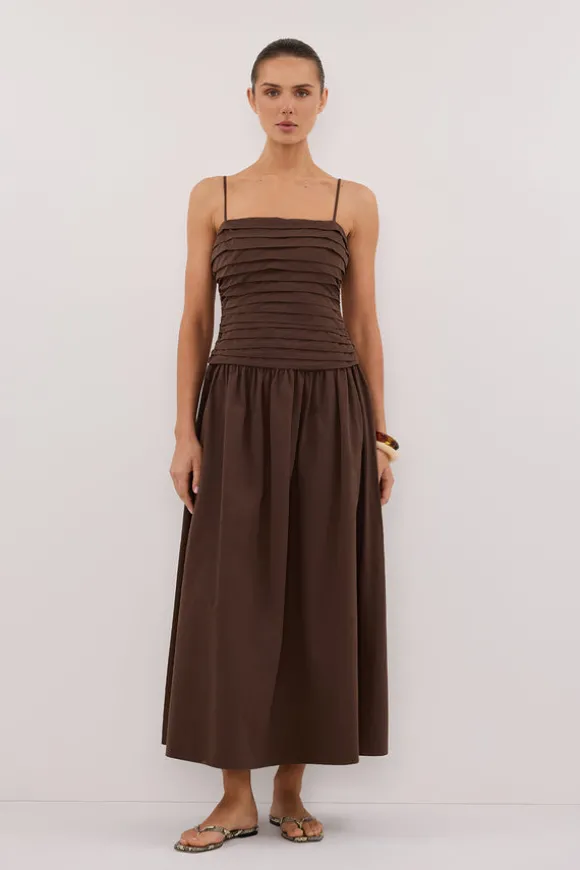 QUINN BITTER CHOC COTTON MIDI DRESS