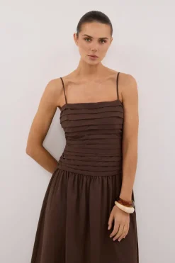 QUINN BITTER CHOC COTTON MIDI DRESS