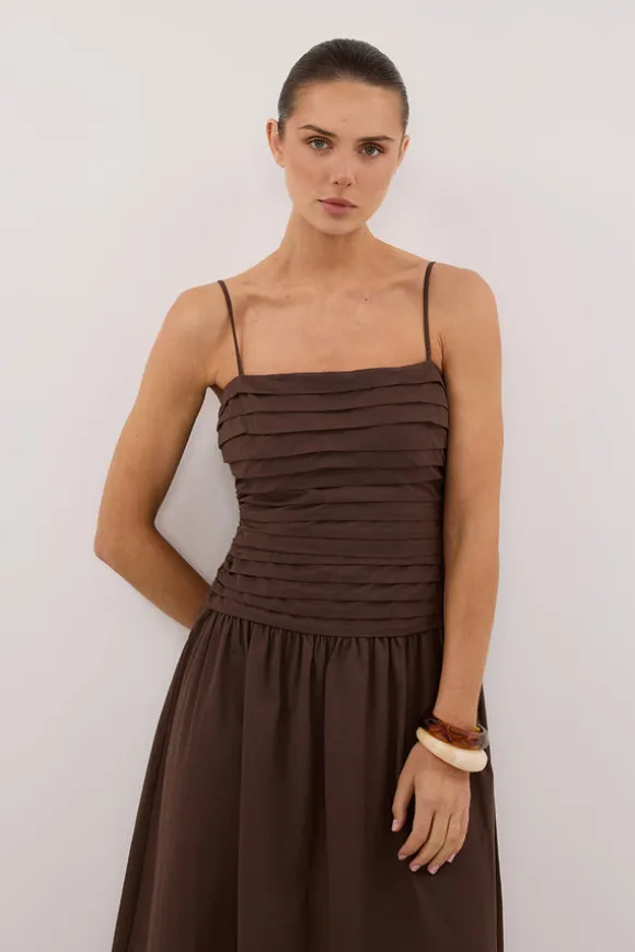 QUINN BITTER CHOC COTTON MIDI DRESS