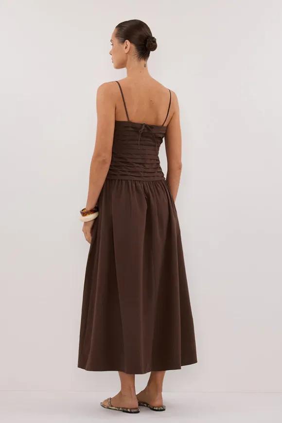 QUINN BITTER CHOC COTTON MIDI DRESS