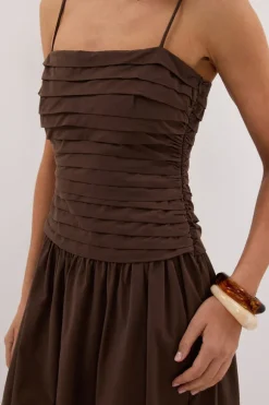 QUINN BITTER CHOC COTTON MIDI DRESS