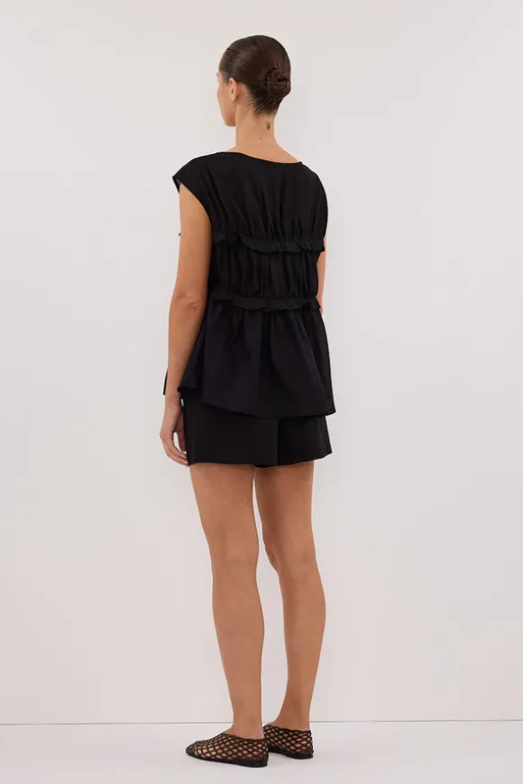 QUINN BLACK LINEN RUFFLE TOP