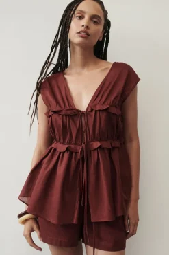 QUINN SAHARA LINEN RUFFLE TOP