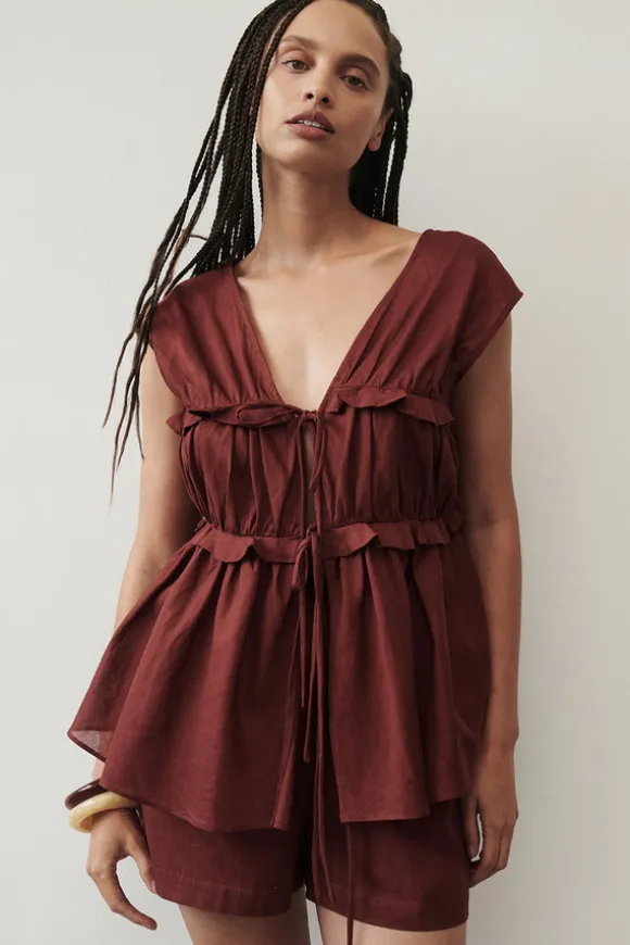 QUINN SAHARA LINEN RUFFLE TOP