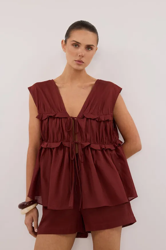 QUINN SAHARA LINEN RUFFLE TOP