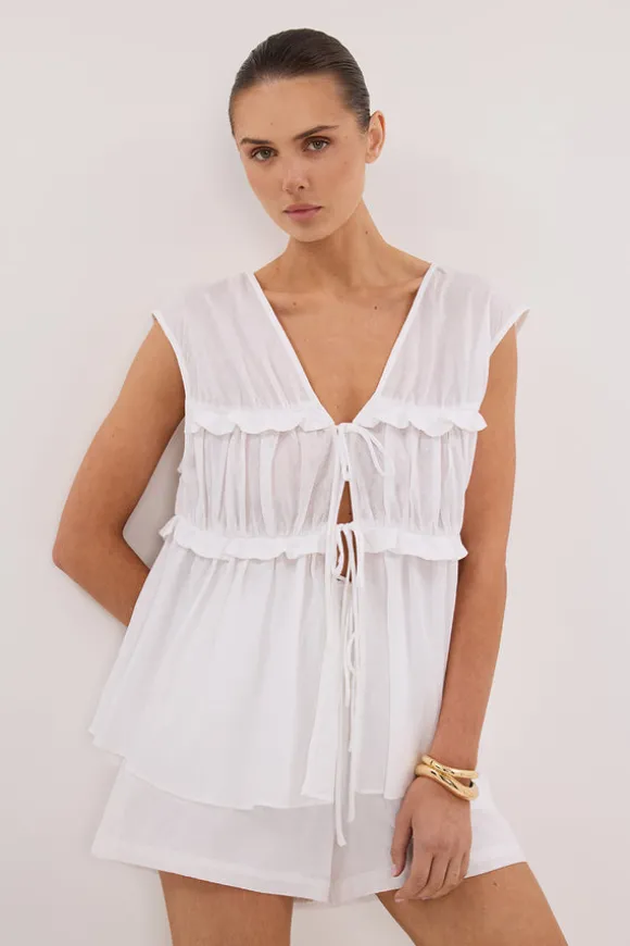 QUINN WHITE LINEN RUFFLE TOP