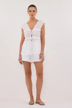 QUINN WHITE LINEN RUFFLE TOP