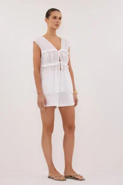 QUINN WHITE LINEN RUFFLE TOP