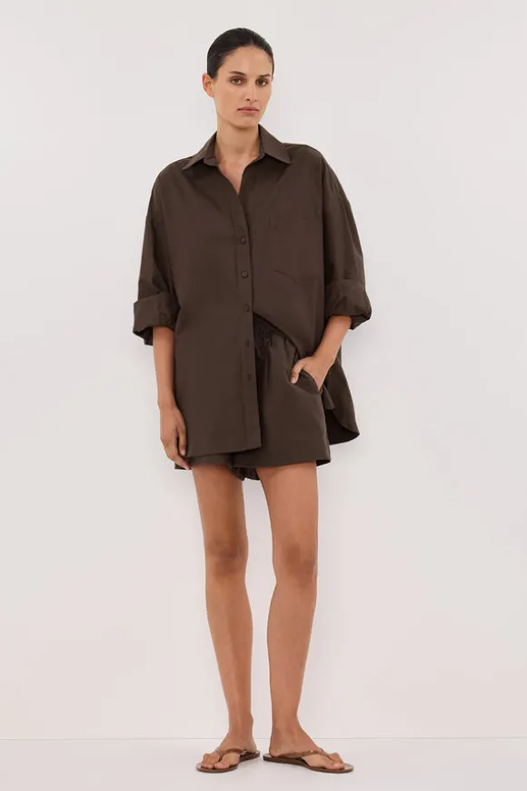 RHEA BITTER CHOC OVERSIZED COTTON SHIRT