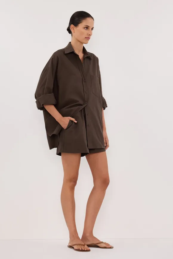 RHEA BITTER CHOC OVERSIZED COTTON SHIRT