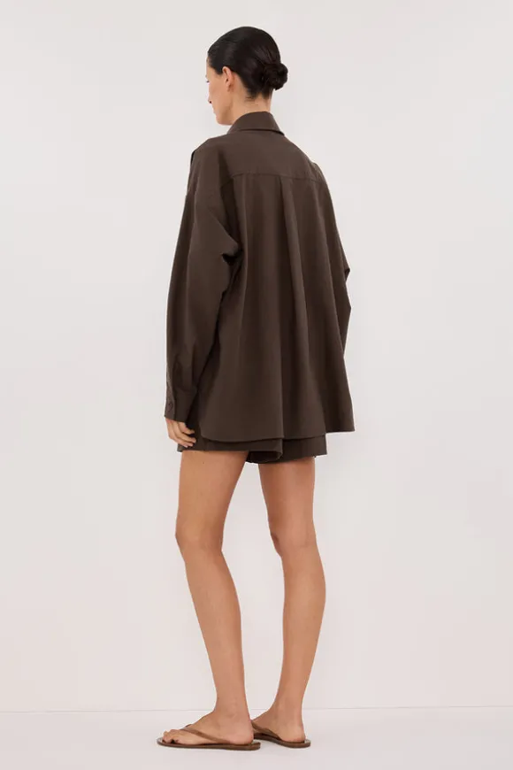 RHEA BITTER CHOC OVERSIZED COTTON SHIRT