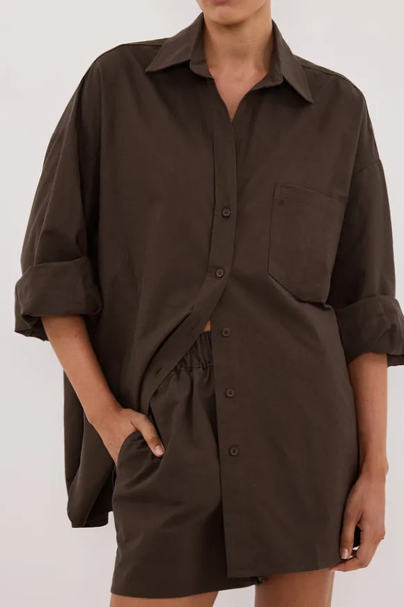 RHEA BITTER CHOC OVERSIZED COTTON SHIRT