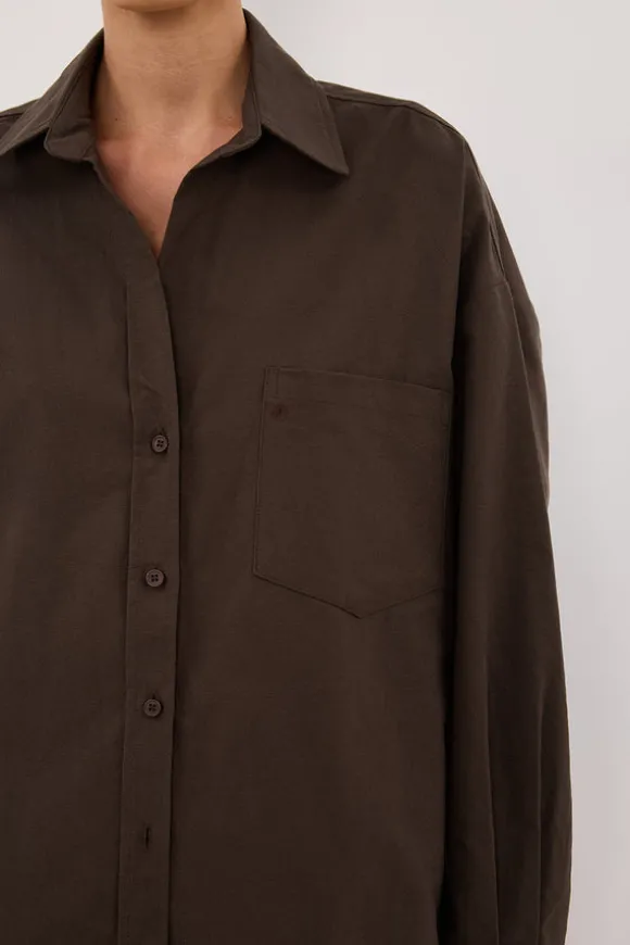 RHEA BITTER CHOC OVERSIZED COTTON SHIRT