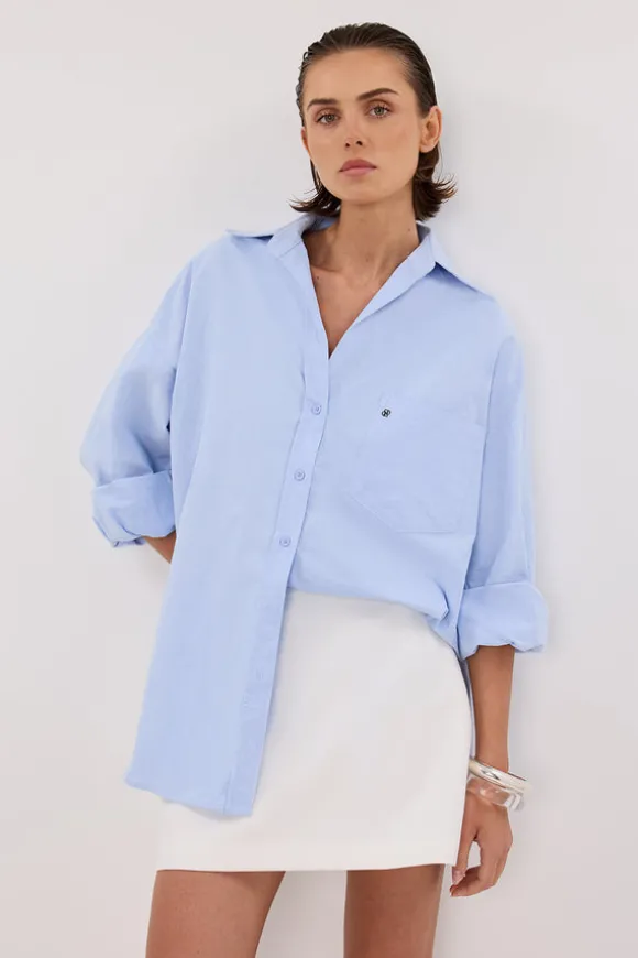 RHEA BLUE OVERSIZED COTTON SHIRT