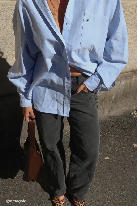 RHEA BLUE OVERSIZED COTTON SHIRT