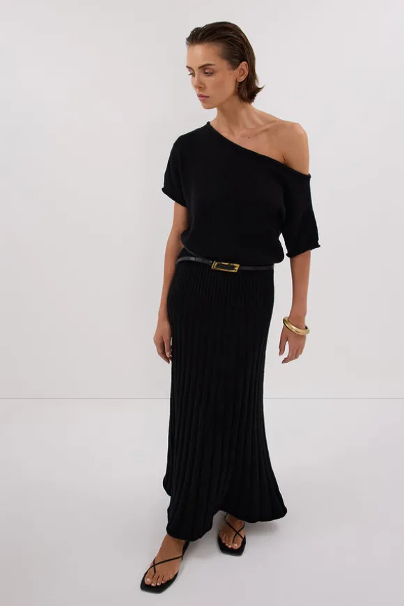 RICK BLACK ASYM KNIT MIDI DRESS