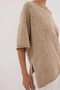 RICK NATURAL ASYM KNIT TOP