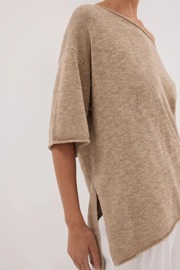 RICK NATURAL ASYM KNIT TOP