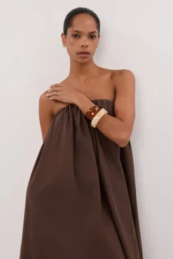 ROISIN BITTER CHOC COTTON STRAPLESS MAXI DRESS