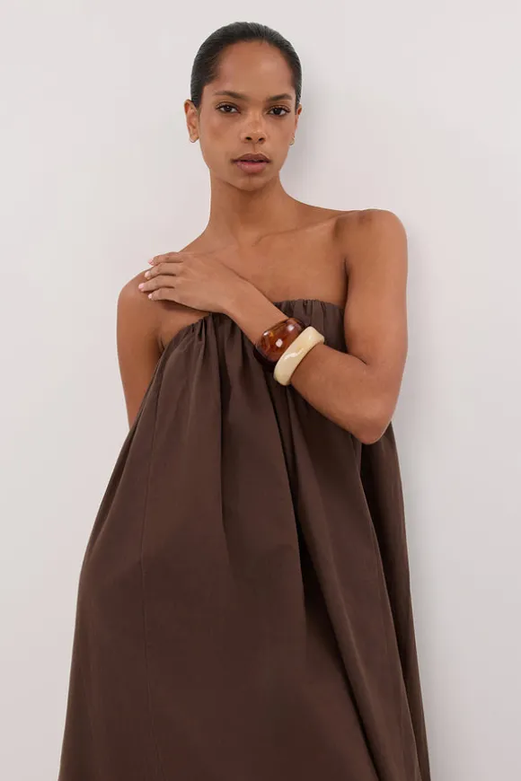ROISIN BITTER CHOC COTTON STRAPLESS MAXI DRESS