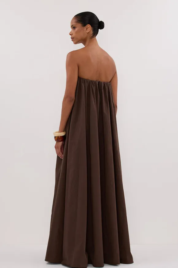 ROISIN BITTER CHOC COTTON STRAPLESS MAXI DRESS