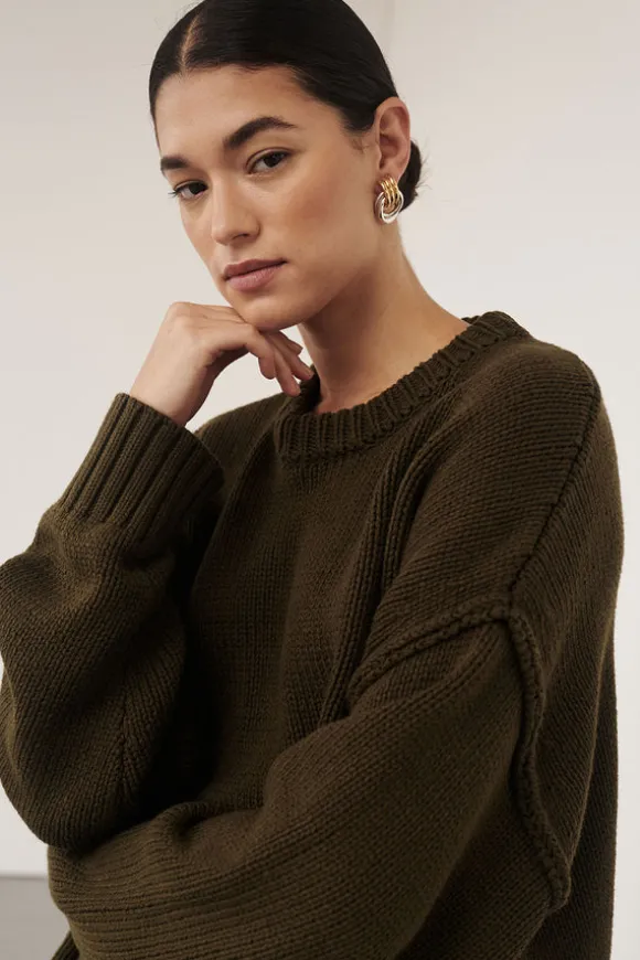 ROY OLIVE LONGLINE KNIT JUMPER