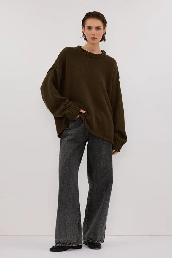 ROY OLIVE LONGLINE KNIT JUMPER