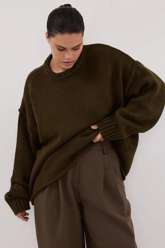 ROY OLIVE LONGLINE KNIT JUMPER