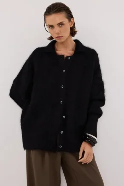 SALMA BLACK POLO NECK KNIT CARDIGAN