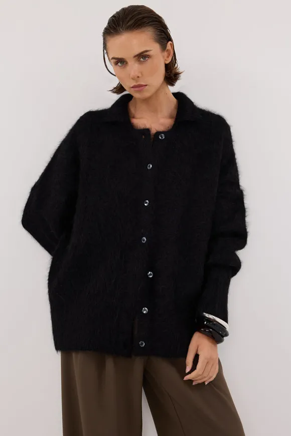 SALMA BLACK POLO NECK KNIT CARDIGAN