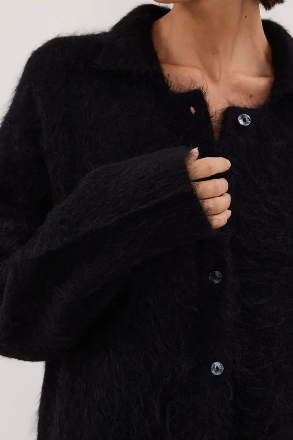 SALMA BLACK POLO NECK KNIT CARDIGAN