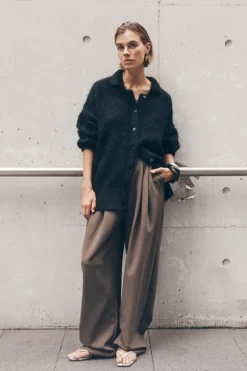 SALMA BLACK POLO NECK KNIT CARDIGAN