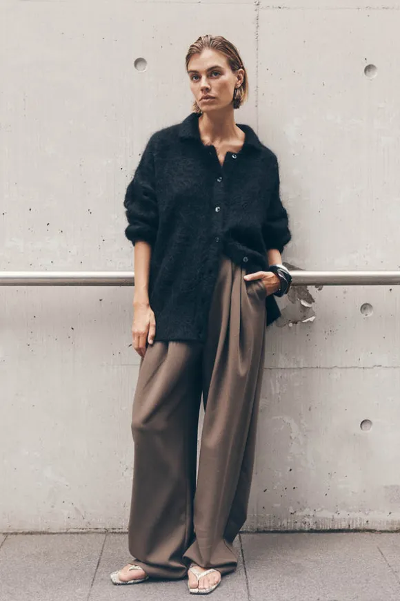 SALMA BLACK POLO NECK KNIT CARDIGAN