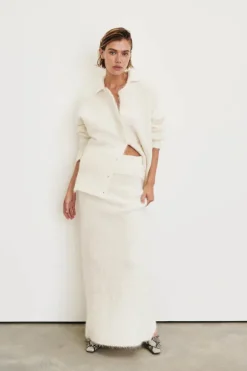 SALMA IVORY POLO NECK KNIT CARDIGAN