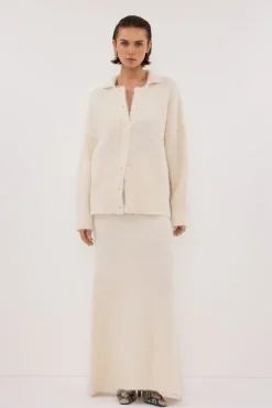 SALMA IVORY POLO NECK KNIT CARDIGAN