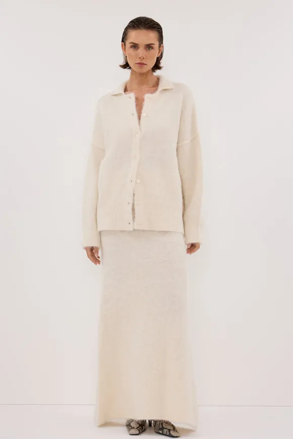 SALMA IVORY POLO NECK KNIT CARDIGAN