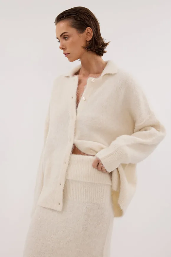 SALMA IVORY POLO NECK KNIT CARDIGAN