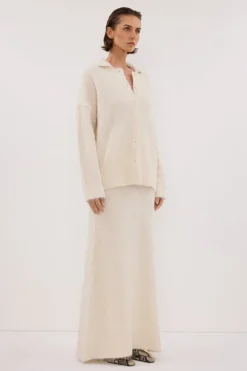 SALMA IVORY POLO NECK KNIT CARDIGAN
