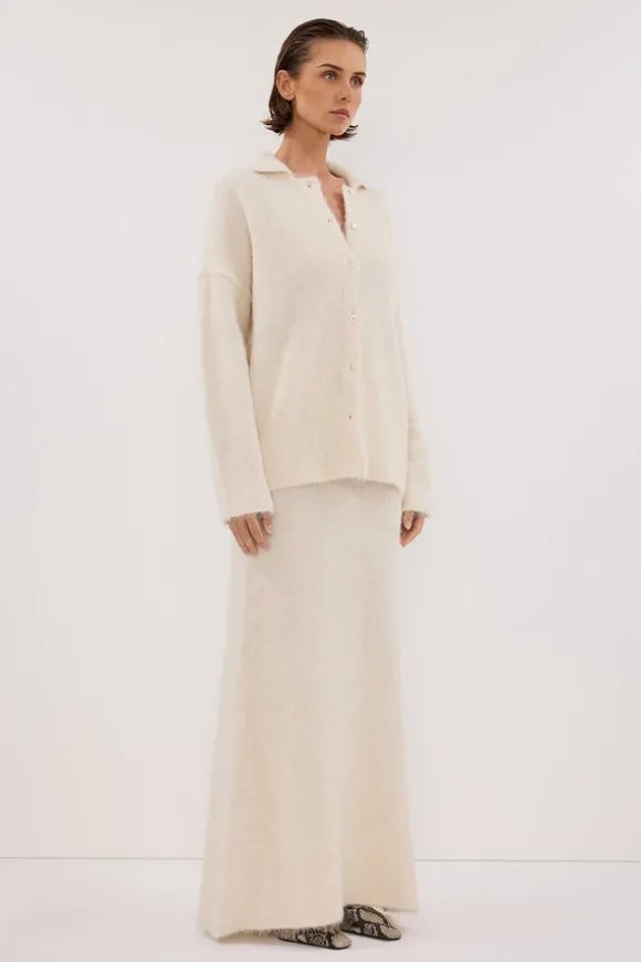 SALMA IVORY POLO NECK KNIT CARDIGAN