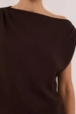 SHYLA BITTER CHOC ASYMMETRICAL TOP