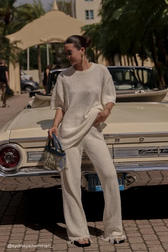 SUE OFF WHITE FRINGE KNIT PANT